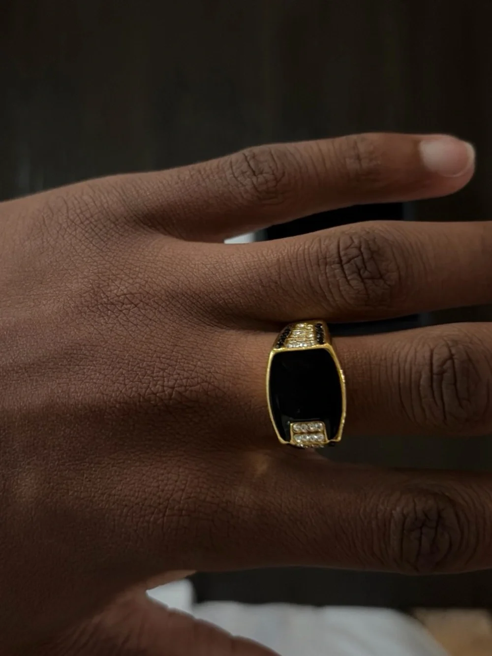 Men's Gold-Tone Signet Ring with Polished Finish